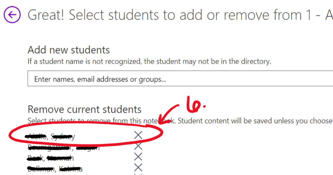 @ Great! Select students to add or remove from 1 -A Add new students If a student name is not recognized, the student may not be in the directory. Enter names, email addresses or groups... Remove current students his note x x x Student content will be saved unless you choose